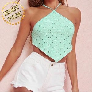 ✨HP X3✨ MINT GREEN BACKLESS HALTERED CROP TOP